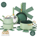 Thyme & Table Non-Stick 12-Piece Granite Cookware Set, Green