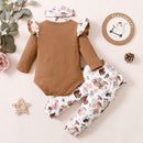 PatPat Newborn Baby Girls Cotton Clothes Long Sleeve Romper Jumpsuit Pants Outfit Set, 3-6 Months