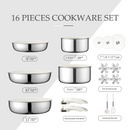 Carote Nonstick Cookware Sets, 16 Pcs Stainless Steel Non Stick Pots and Pans Set