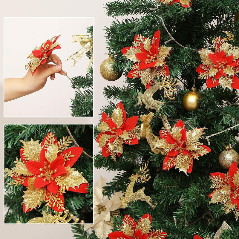 20 Pack Christmas Poinsettia Decorations Flowers Ornaments for Christmas Tree