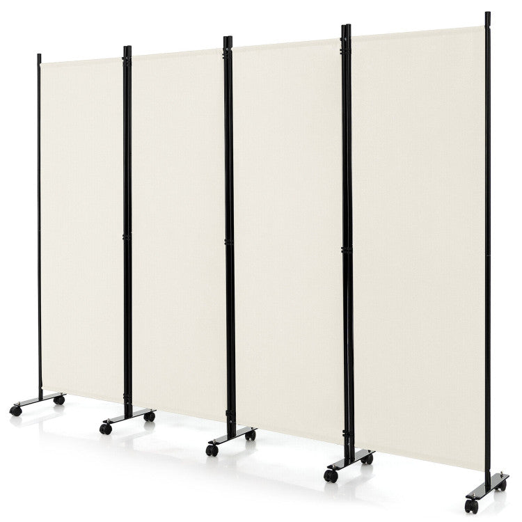 4-Panel Folding Room Divider Privacy Screen with Lockable Wheels