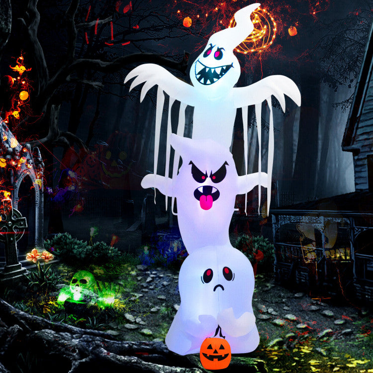 10 Feet Giant Inflatable Halloween Overlap Ghost Decoration with Colorful RGB Lights