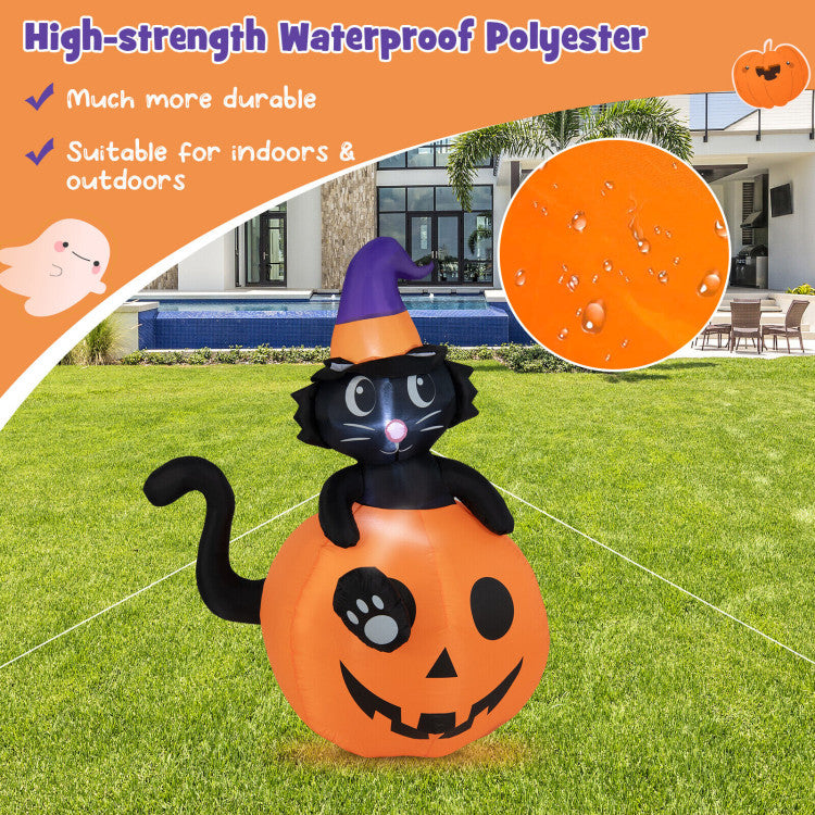 5 Feet Inflatable Halloween Pumpkin with Witch's Black Cat