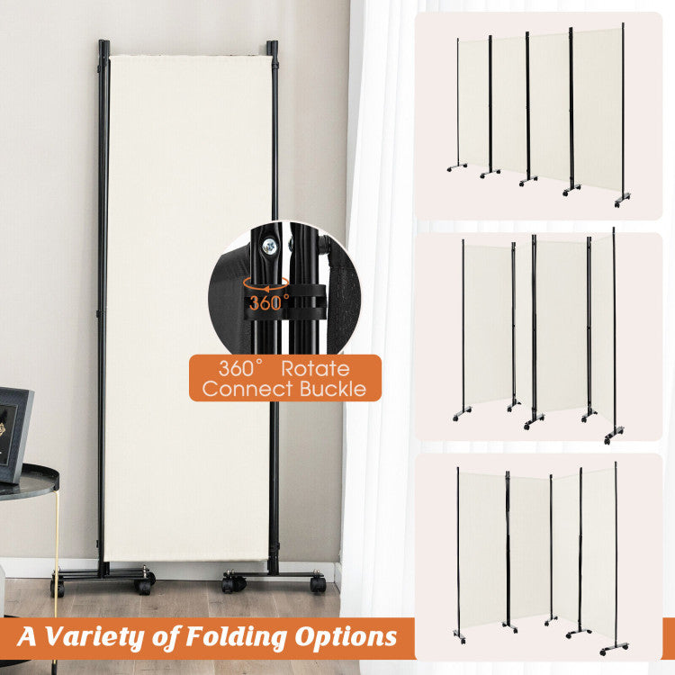 4-Panel Folding Room Divider Privacy Screen with Lockable Wheels