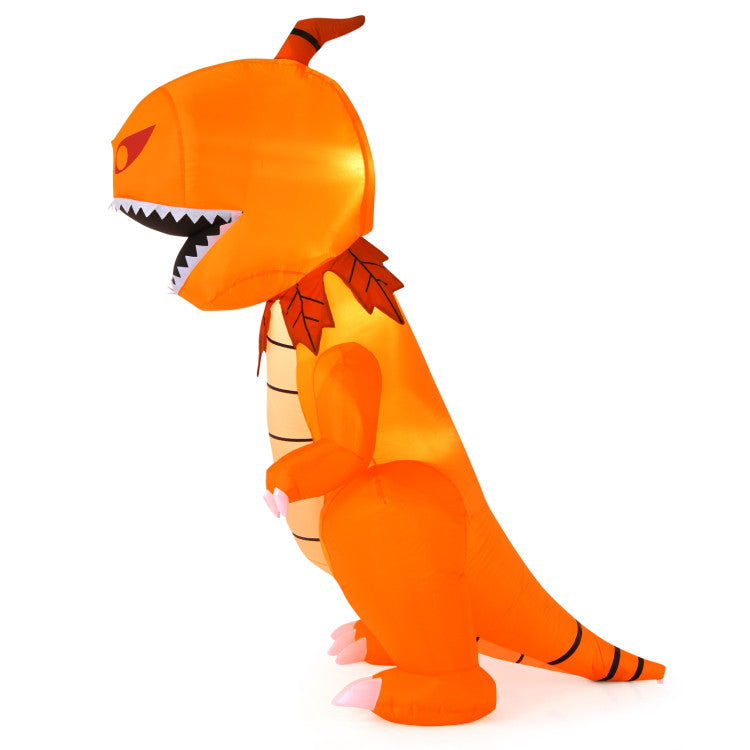 8 Feet Halloween Inflatable Pumpkin Head Dinosaur with LED Lights and 4 Stakes