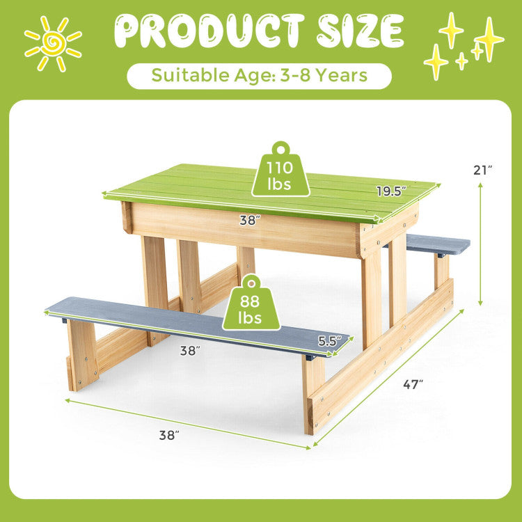 3-in-1 Outdoor Wooden Kids Water Sand Table with Play Boxes