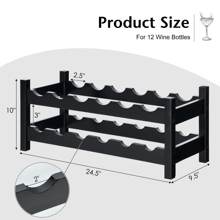 2-Tier 12 Bottles Bamboo Storage Shelf  Wine Rack