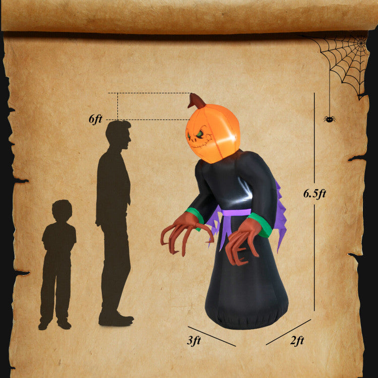 6.5 Feet Inflatable Halloween Warlock with Pumpkin Head Blow-up Pumpkin Reaper