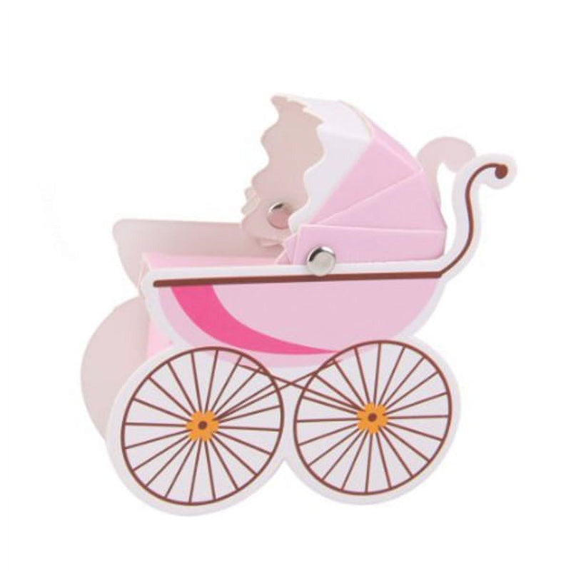 10pcs Stroller Shape Candy Gift Box Baby Shower Favors (Pink)