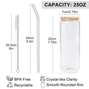 LotFancy 4Pcs 25oz Glass Cups with Bamboo Lids & Glass Straw, Drinking Glasses Cup Set