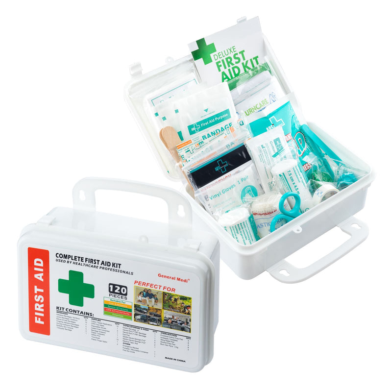 120 Pieces Hardcase First Aid Kit for Home, Vehicle, Office & Outdoor