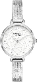 Kate Spade New York Womens Metro Slim Stainless Steel Quartz Watch Silver Floral Mesh