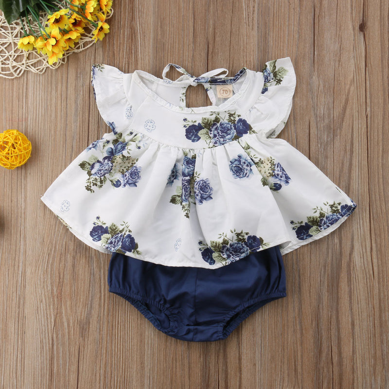 Zoiuytrg Newborn Infant Kids Baby Girl Floral Tops Short Sleeve Dress Shorts Pants Clothes Outfits