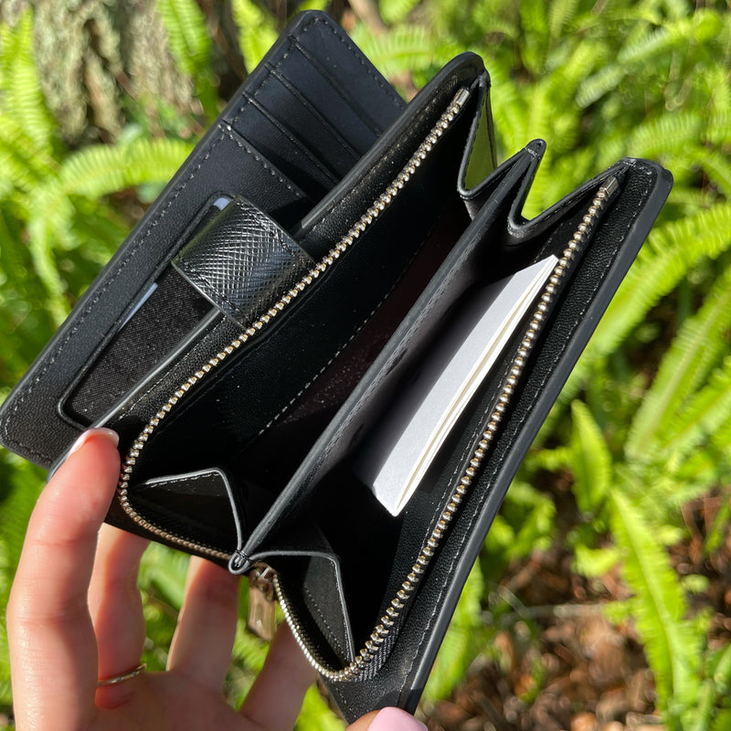 Kate Spade Staci Medium Compact Bifold Wallet Warm Beige Black Multi