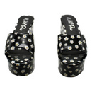 WILD PAIR Womens Black Floral 2" Platform Slip Resistant Goring Cushioned Melborne Round Toe Block Heel Slip On Heeled Sandal 5 M