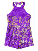 DPOIS Kids Girls Halter Neck Full Sequined Romper Sleeveless Shiny Jumpsuit Purple 8