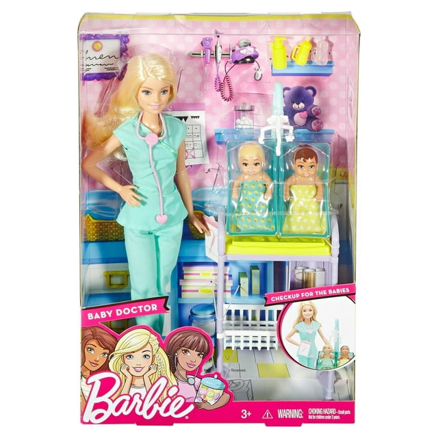 Barbie Careers Baby Doctor Barbie Doll, Blonde, with 2-Patients