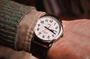 Timex Men's Easy Reader 35mm Day-Date Watch – Silver-Tone Case White Dial with Dark Brown Leather Strap