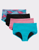 Hanes Comfort, Period. Girls' Period Boyshort Underwear, Moderate Leaks, Assorted 4-Pack