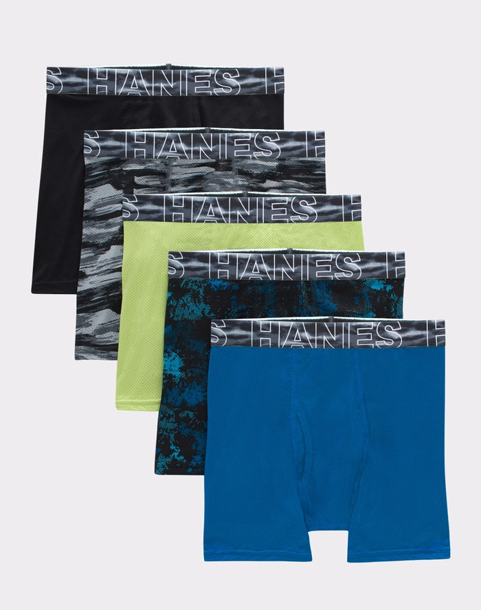 Hanes Performance Boys' Mesh Tween Boxer Briefs with X-TEMP, Assorted Prints & Solids, 5-Pack