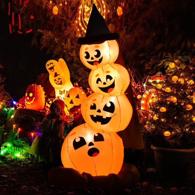 7 Feet Halloween Inflatable Pumpkin Combo with Witch's Hat and LED Lights