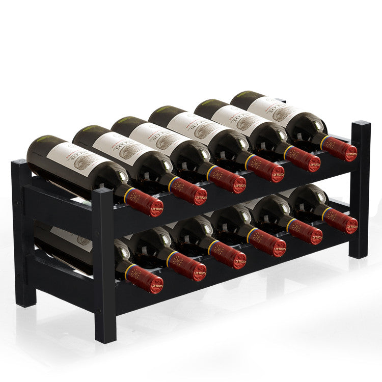 2-Tier 12 Bottles Bamboo Storage Shelf  Wine Rack