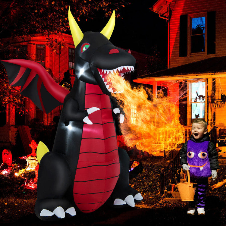 8 Feet Halloween Inflatable Fire Dragon  Decoration with LED Lights