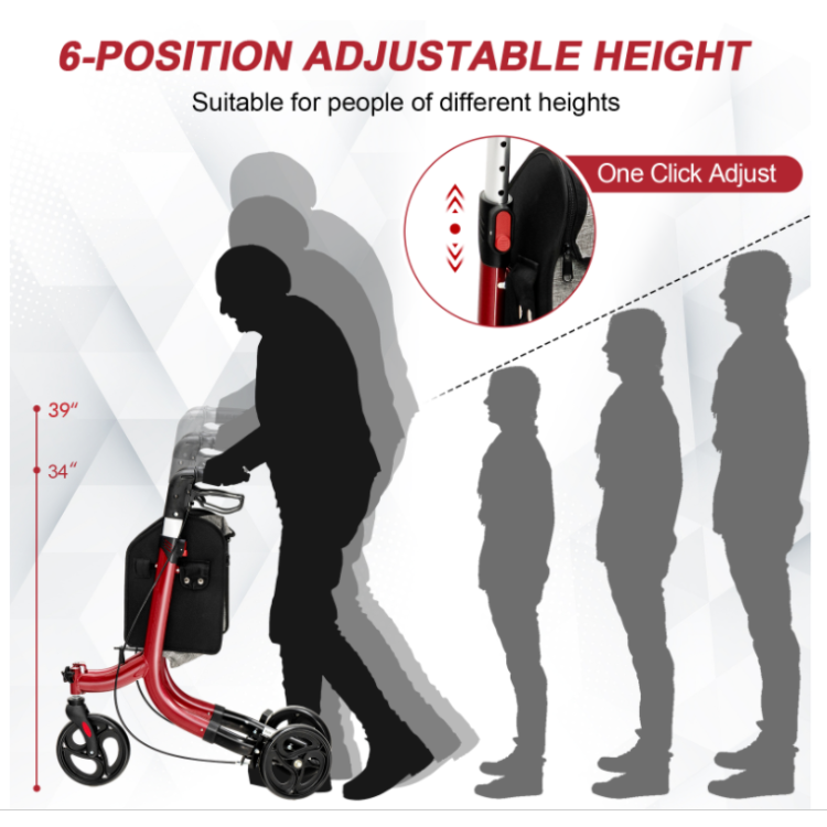 3-Wheel Rolling Walker with Adjustable Handle