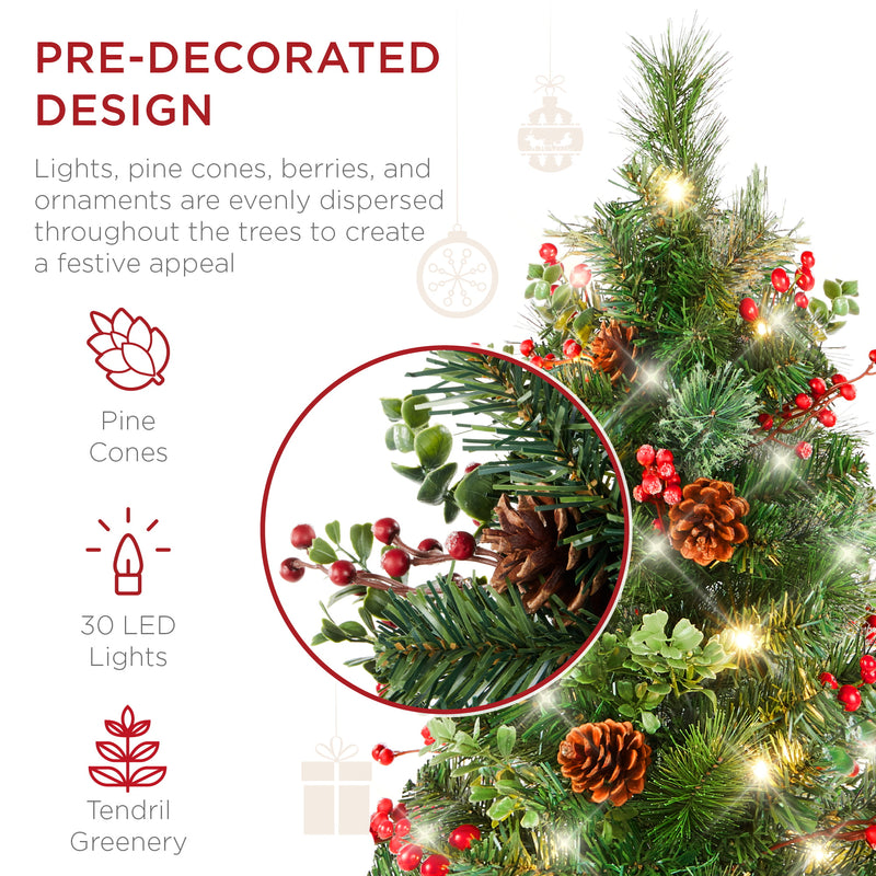 Best Choice Products Set of 2 24.5in Outdoor Christmas Trees Decor w/ LED Lights