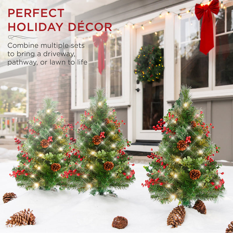 Best Choice Products Set of 2 24.5in Outdoor Christmas Trees Decor w/ LED Lights