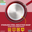 Tasty Clean Ceramic 24 Piece Non-Stick Aluminum Cookware Set, Red
