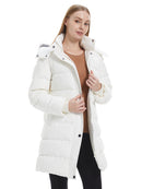 Wantdo Women's Recycled Winter Jacket Waterproof Winter Coat Quilted Puffer Coat with Removable Hood White XL