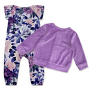 Purple Fame Floral Cap-Sleeve Playsuit & Cardigan