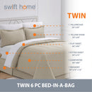 6PC Twin Complete Bedding Set (Comforter, Sheets, Pillowcases, Bed Skirt, Shams) Bed In A Bag, Taupe