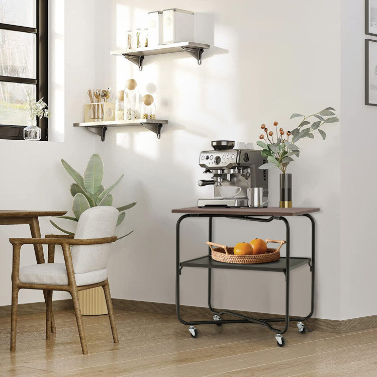 2-Tier End Table with Metal Storage Shelf and Foldable Frame