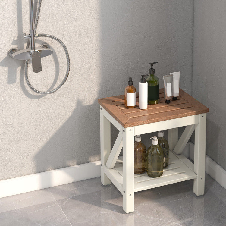 2-Tier Waterproof Shower Bench with Storage Shelf