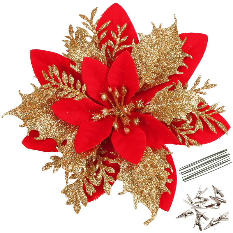 20 Pack Christmas Poinsettia Decorations Flowers Ornaments for Christmas Tree