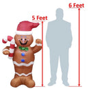 MABOTO 5 Ft Brown/Red LED Waving Gingerbread Man Decorations LED Lights