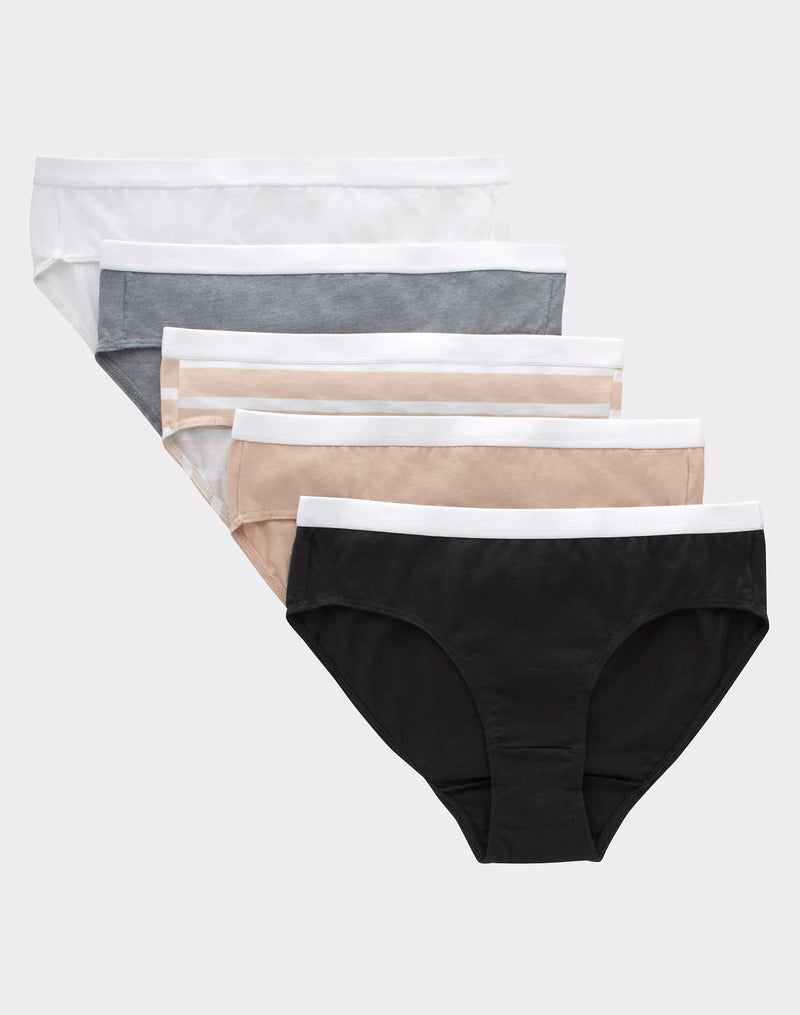 Hanes Originals Girls' Tween Underwear Hipster Pack, Basic Assorted, 5-Pack