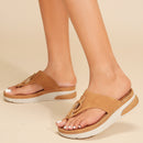Platform Flip Flops for Women Light Wedge Sandals Fashion Buckle T-Strap Comfort Walking Summer Shoes Brown 9