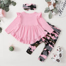 Baby Girl Clothes Toddler Girl Camo Outfit Ruffle Sleeve Shirt Floral Pant Set Fall Winter Clothing for Girl (12-18 Months, Pink)
