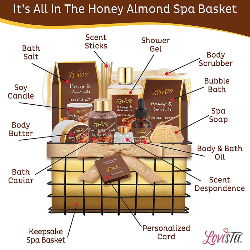 Lovestee Honey Almond Bath and Body Spa Gift Basket for Women