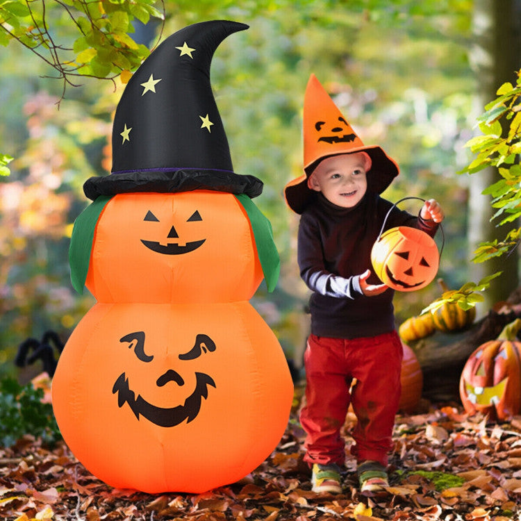 5 Feet Halloween Inflatable LED Pumpkin with Witch Hat