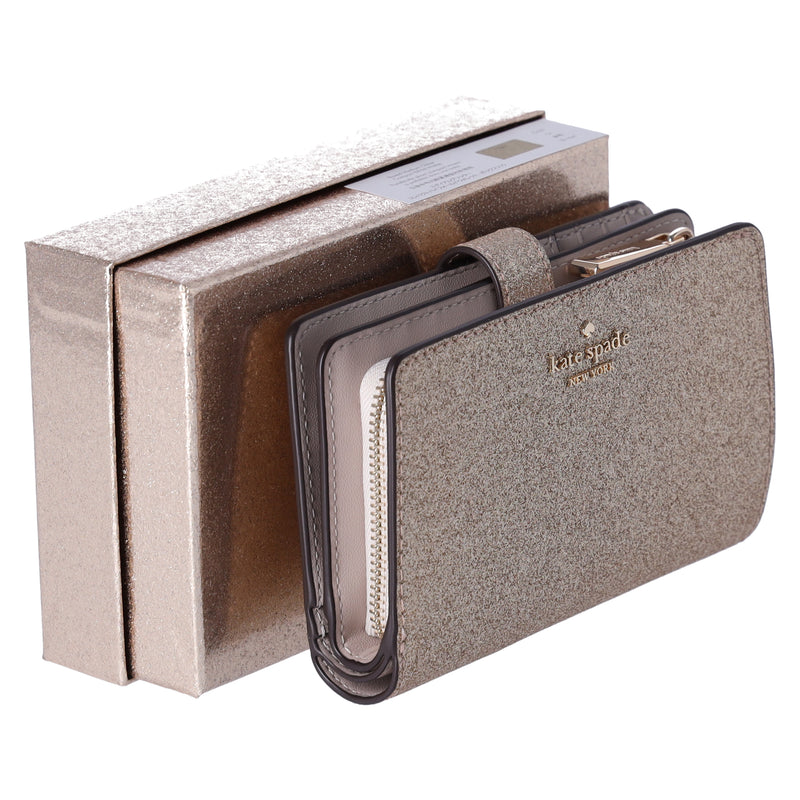 Kate Spade Glimmer Metallic Medium Compact Bifold Wallet Glittering Gold