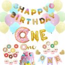Donut 1st Birthday Party Decorations, One Cake Topper Banner Donuts Macaron Balloons for Sweet One First Birthday Party Supplies