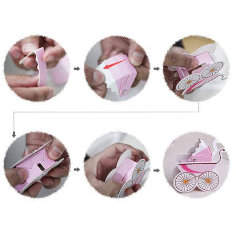 10pcs Stroller Shape Candy Gift Box Baby Shower Favors (Pink)