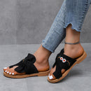 KBODIU Women's Comfort Slides Summer Embroidered Flowers Flip-Flops Flat Slippers Black 39