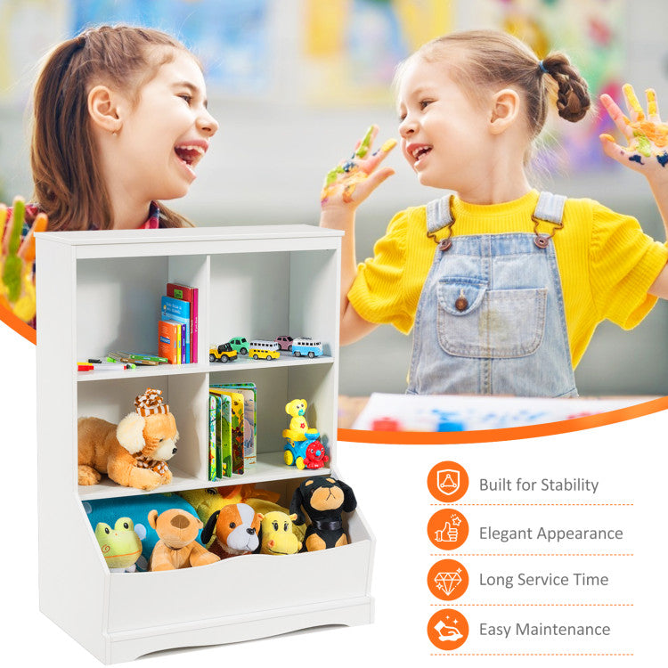 3-Tier kids Multi-Functional Bookcase with 5 Open Storage Compartments