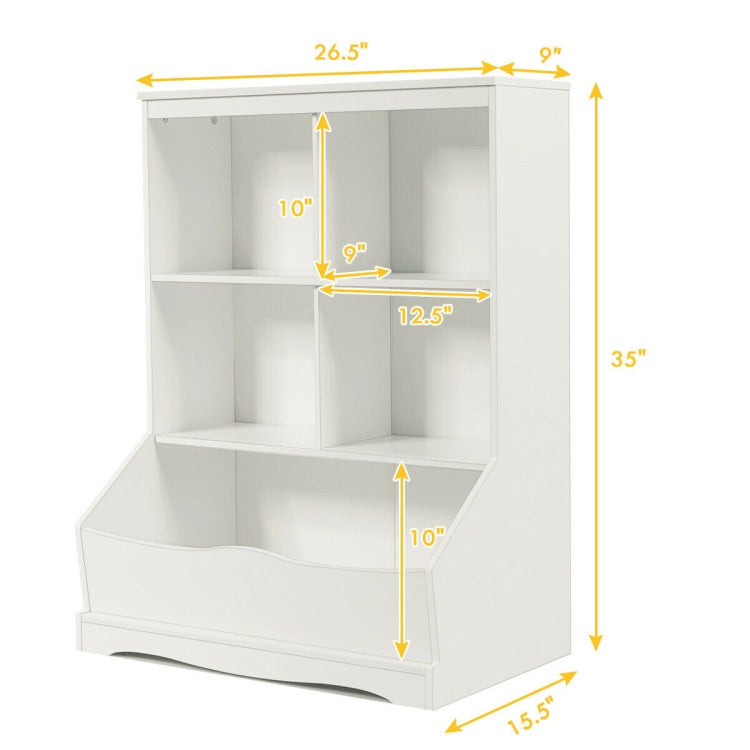 3-Tier kids Multi-Functional Bookcase with 5 Open Storage Compartments