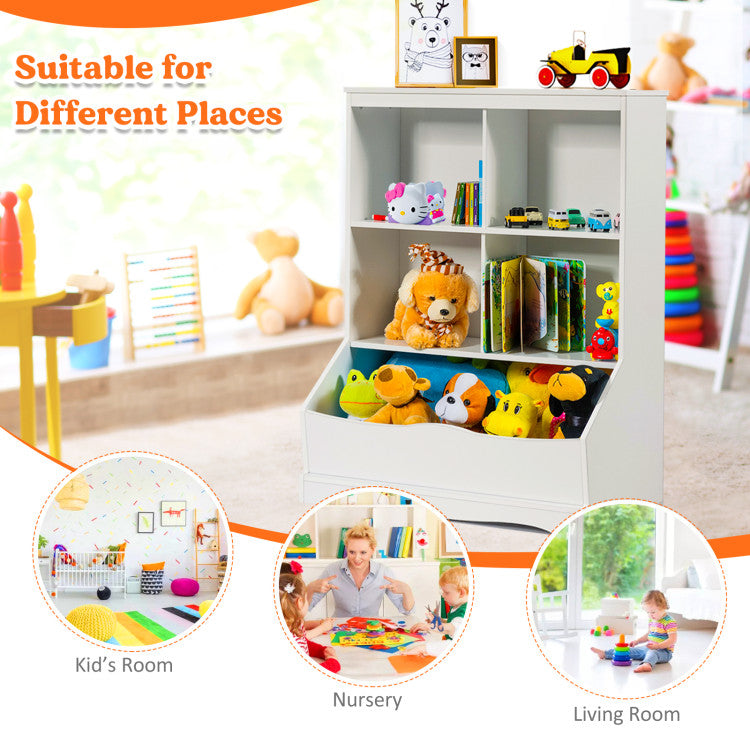 3-Tier kids Multi-Functional Bookcase with 5 Open Storage Compartments